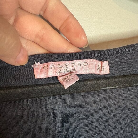 Calypso St. Barth navy blue linen tunic top - Picture 3 of 5